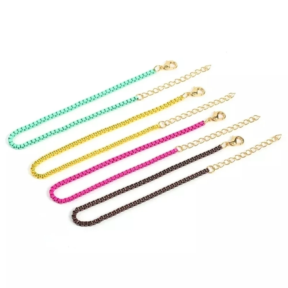 NEW Pink Enamel Plated 925 Silver Adjustable Box Chain Bracelet‎